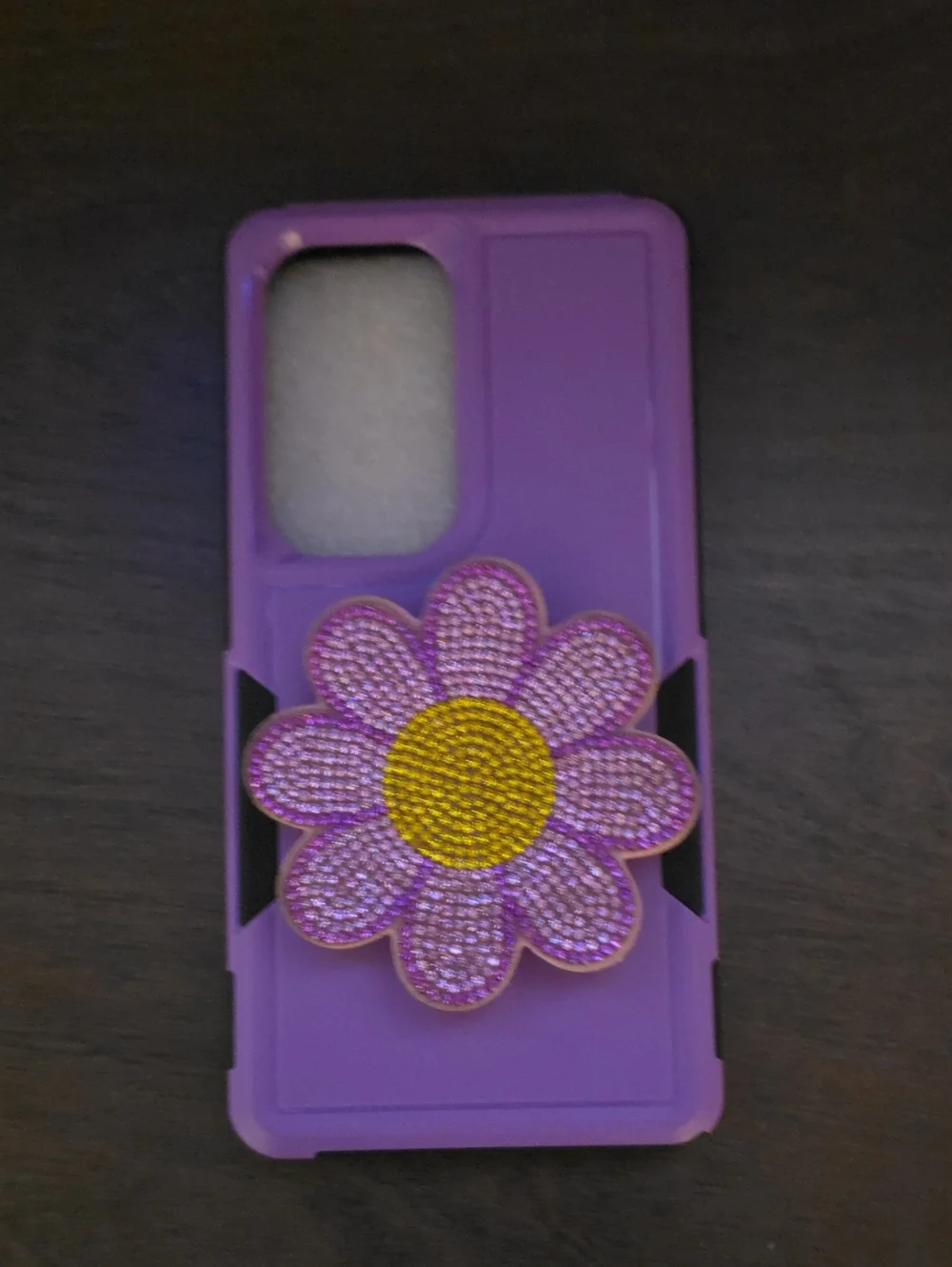 Purple & Black S25 Ultra Phone Case w/Yellow & Purple Floral Bling Popsocket